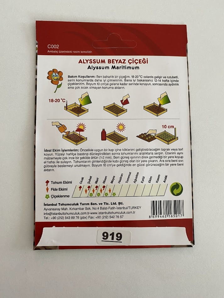 ALYSSUM ( ÇOKLU TOHUM ) - 250 Tohum - BEYAZ Renk - MegCiTo