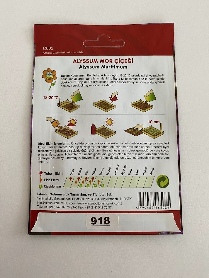 ALYSSUM ( ÇOKLU TOHUM ) - 250 Tohum - MOR Renk - MegCiTo
