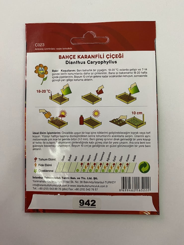 BAHÇE KARANFİLİ ( ÇOKLU TOHUM ) - 50 Tohum - KARIŞIK Renk - MegCiTo